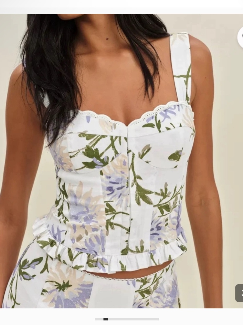 Reformation Anatolia White Floral Linen Bustier Top in Lavender and Green Size 4